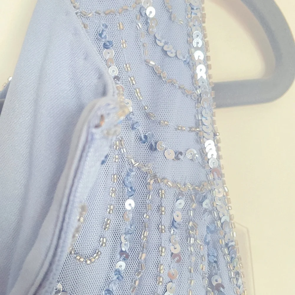 NWT J Kara Sleeveless Evening Gown Dusty Blue/Silver  Size 16 - Picture 8 of 14